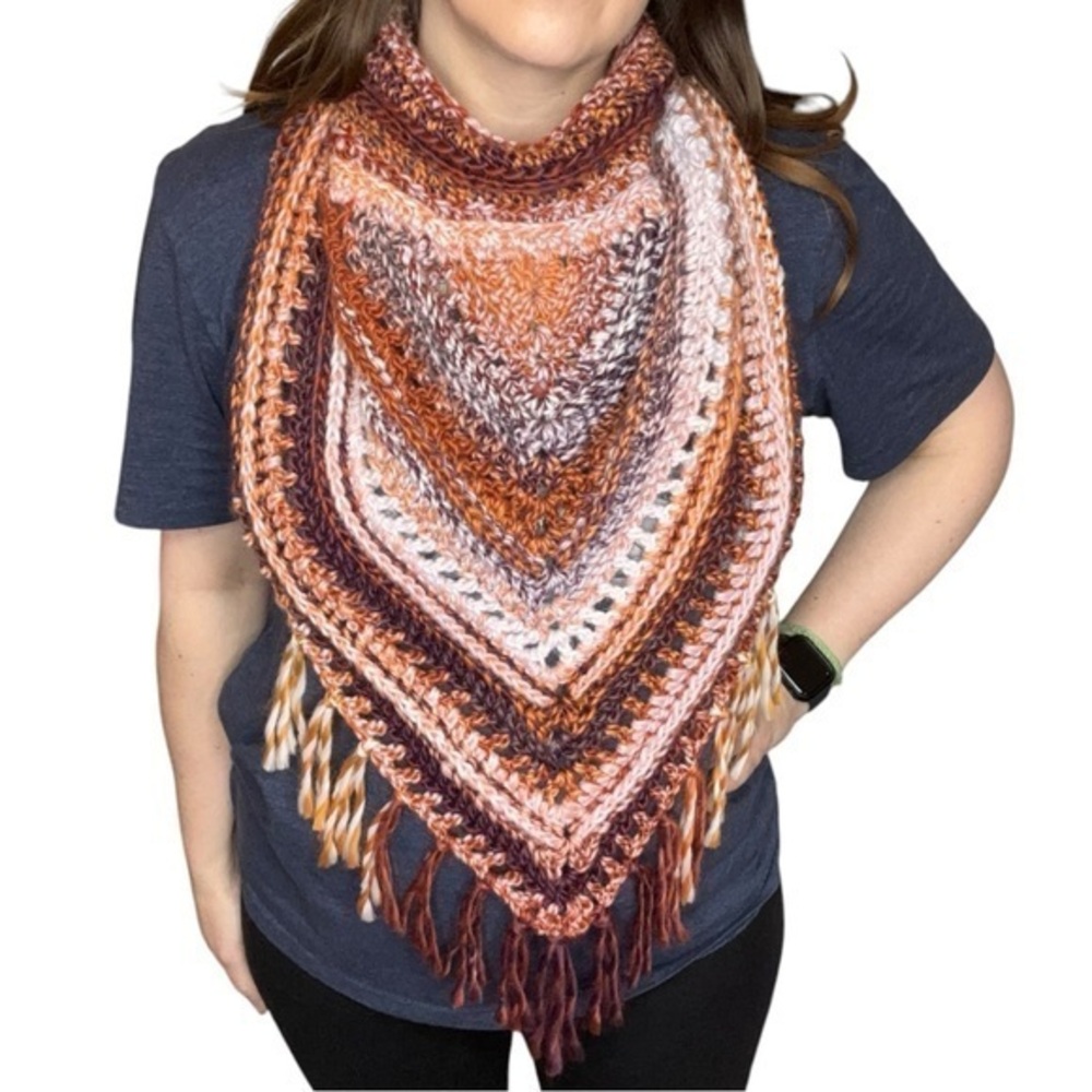 Handcrafted Crochet Cowl Mock Neck Scarf With Fringe New Handmade by Seller Knit